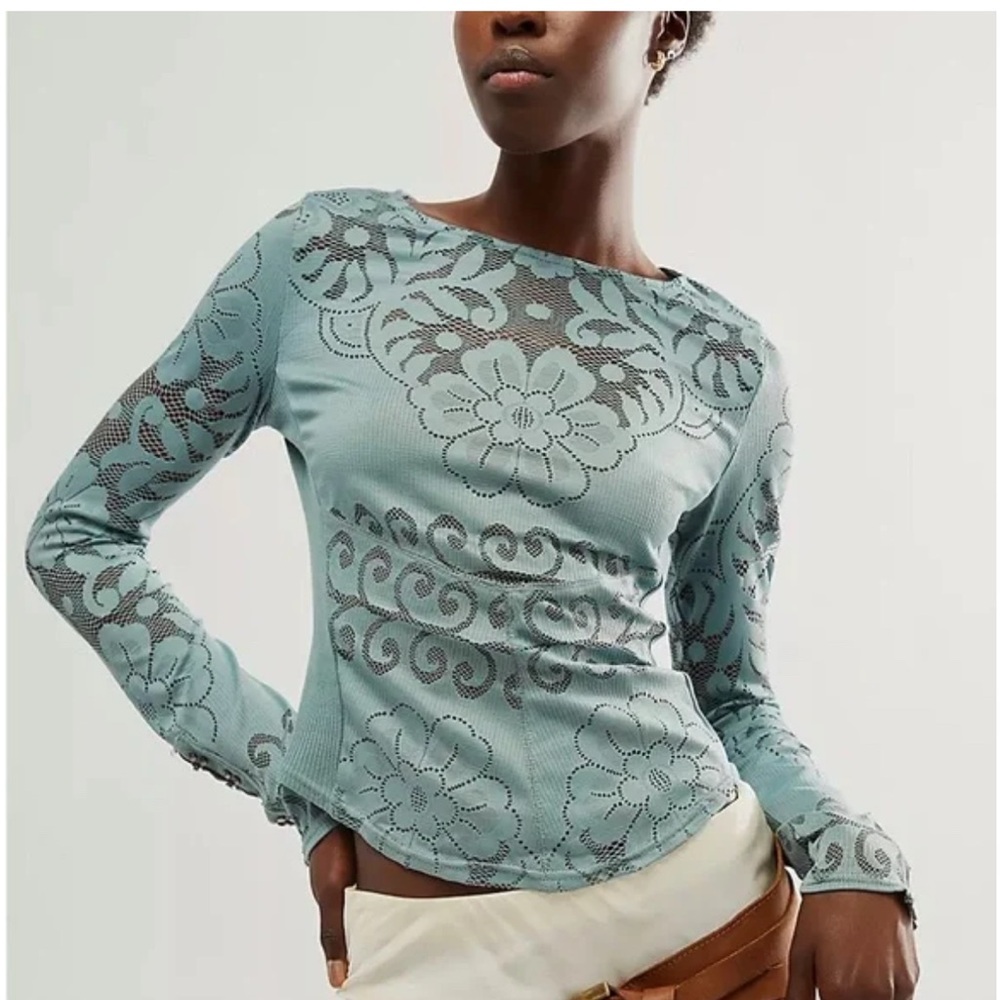 Free People Floral Lace Top - Light Blue
